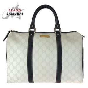 GUCCI handbag Boston bag white black GG Supreme canvas leather
